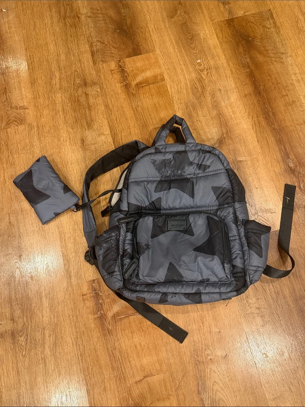Star-Print Puffer Backpack in Dark Gray